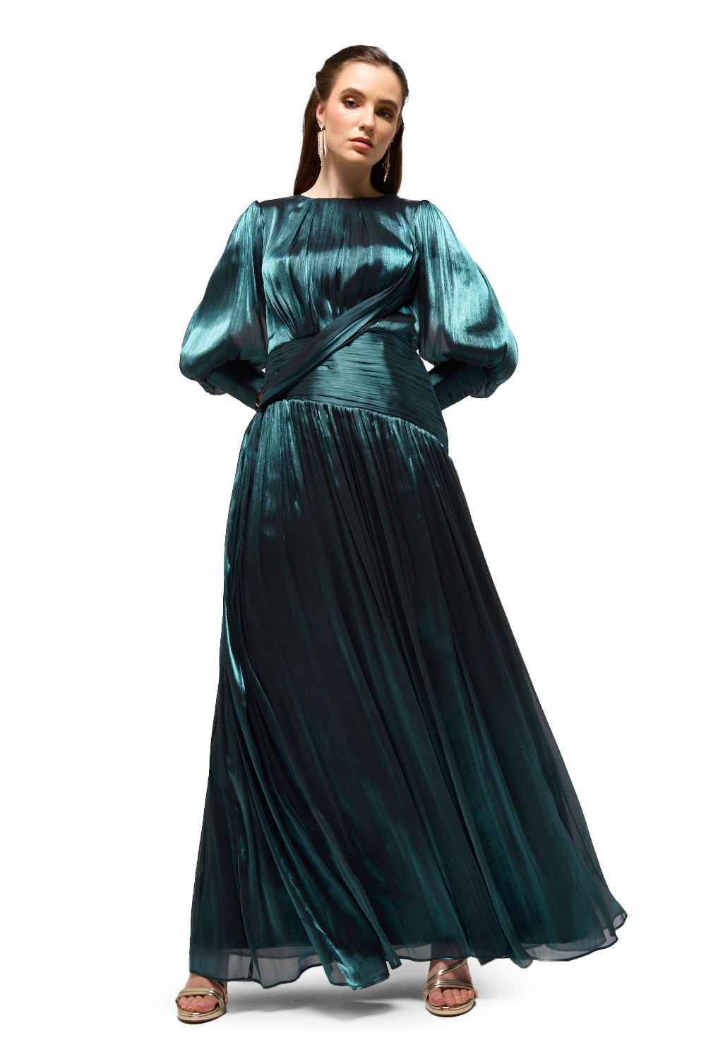 Pleated Wrap Bodice Maxi Dress