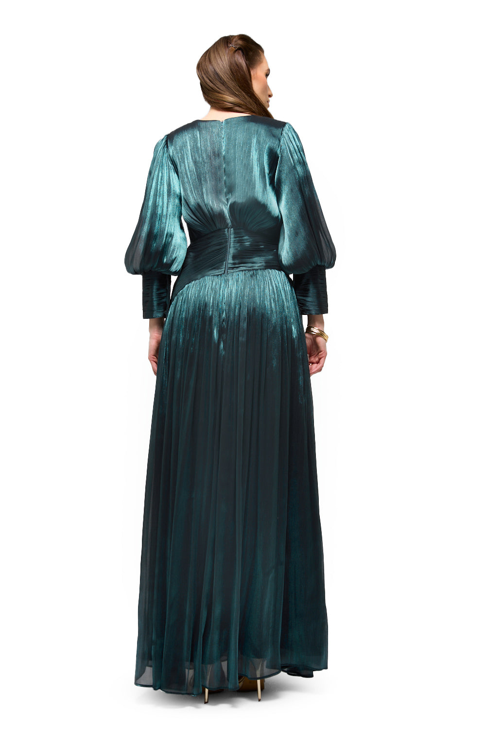Pleated Wrap Bodice Maxi Dress