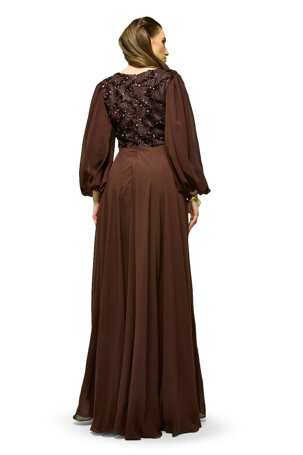 Embellished Bodice Bishop Sleeve Maxi Dress