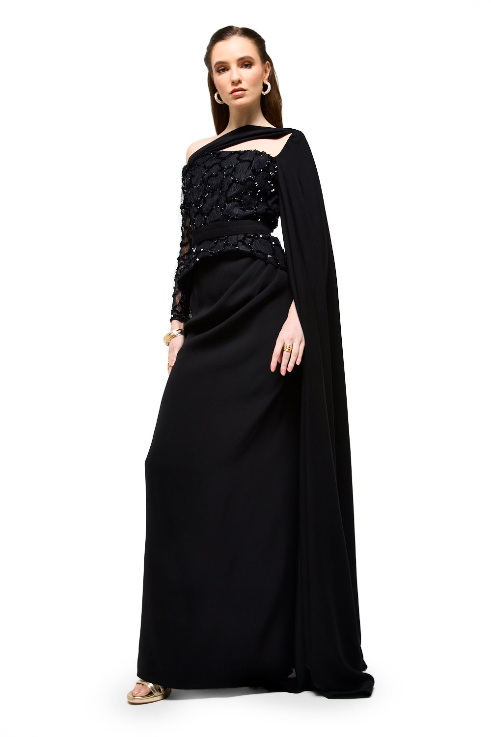 Embellished Peplum Drape Maxi Dress