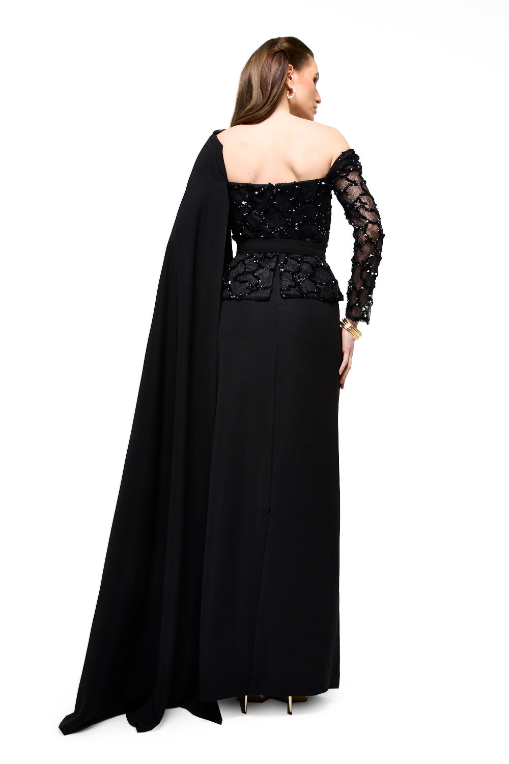 Embellished Peplum Drape Maxi Dress