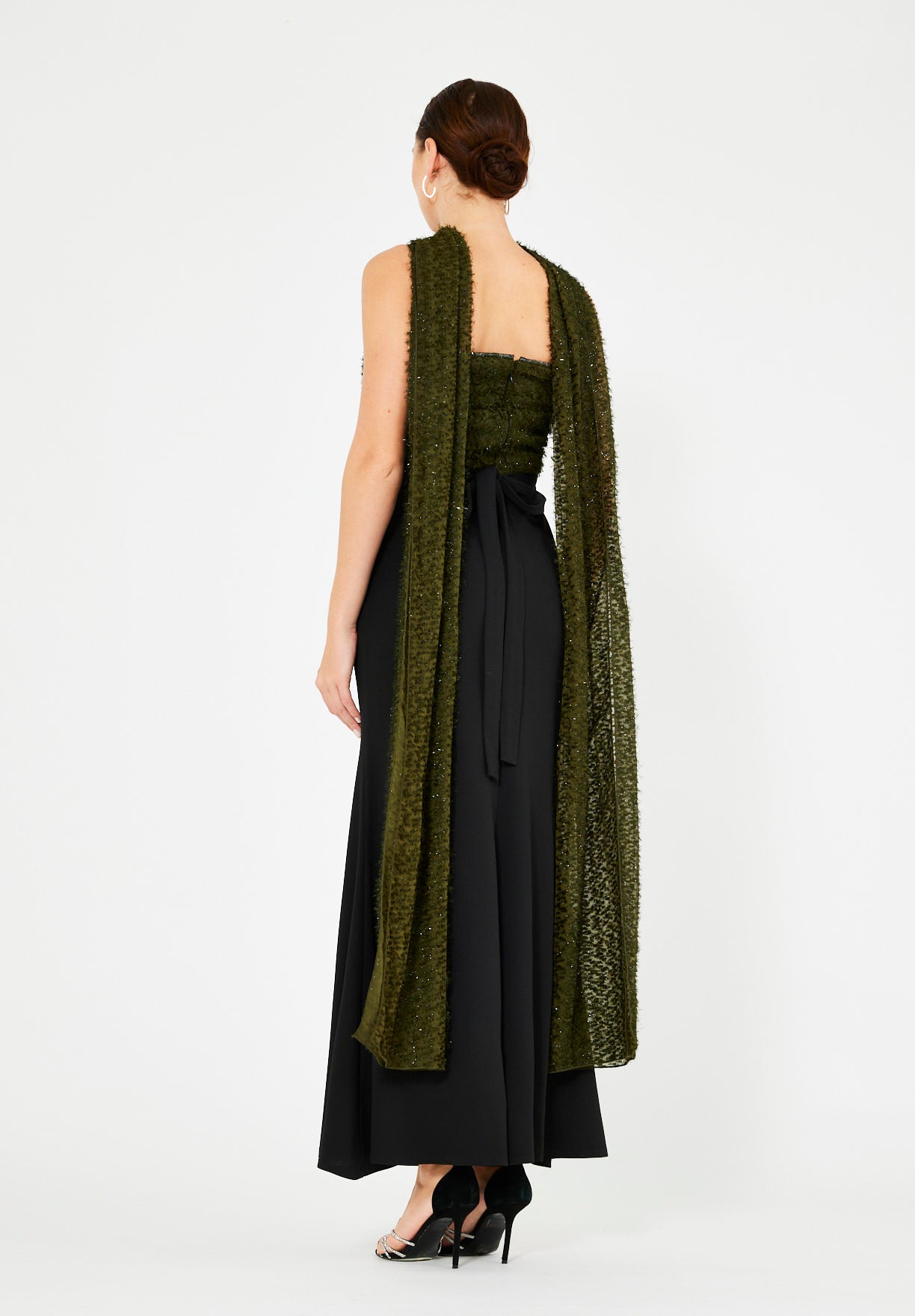 Regal Pleated Floral Embellished Gown