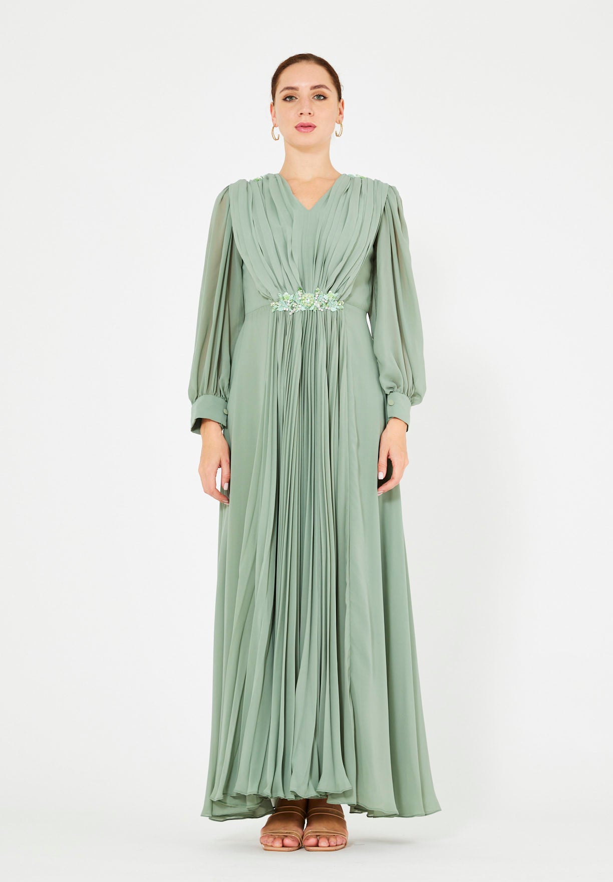 Textured Chiffon Two-Tone Evening Gown
