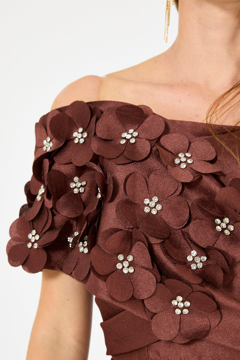 3D Shoulder Bloom Structured Midi Dress