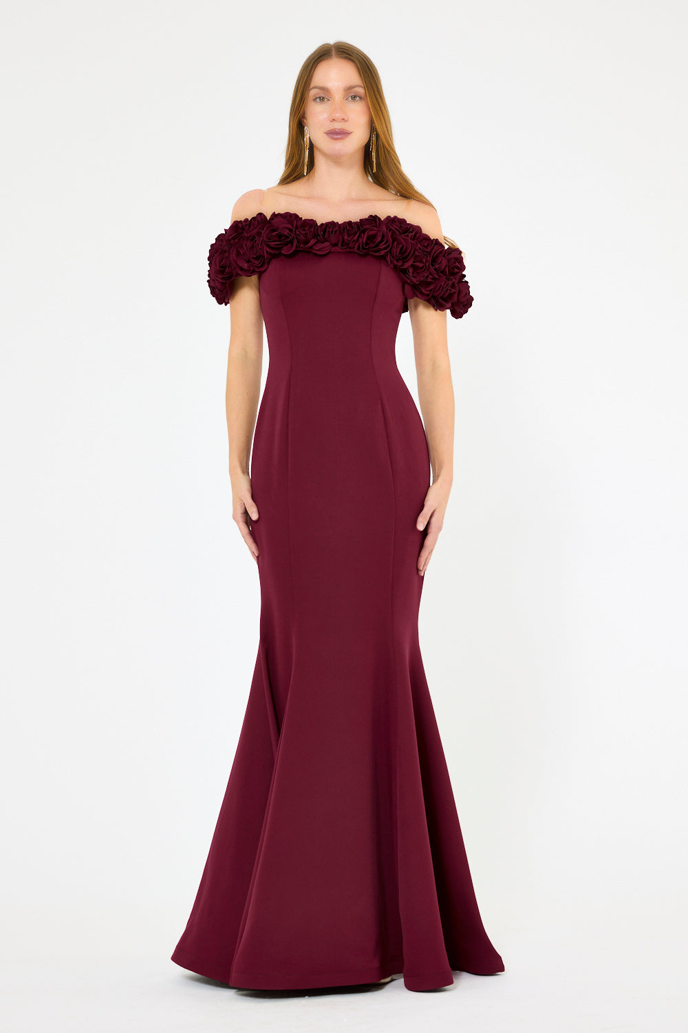 Off-Shoulder Rosette Detail Mermaid Gown