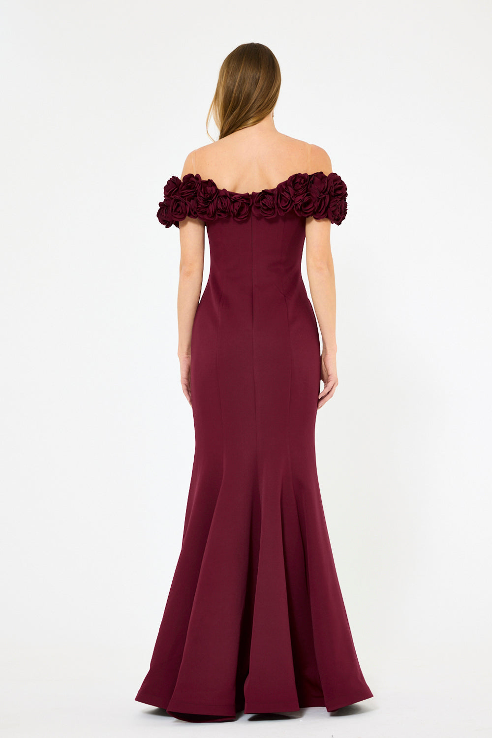 Off-Shoulder Rosette Detail Mermaid Gown