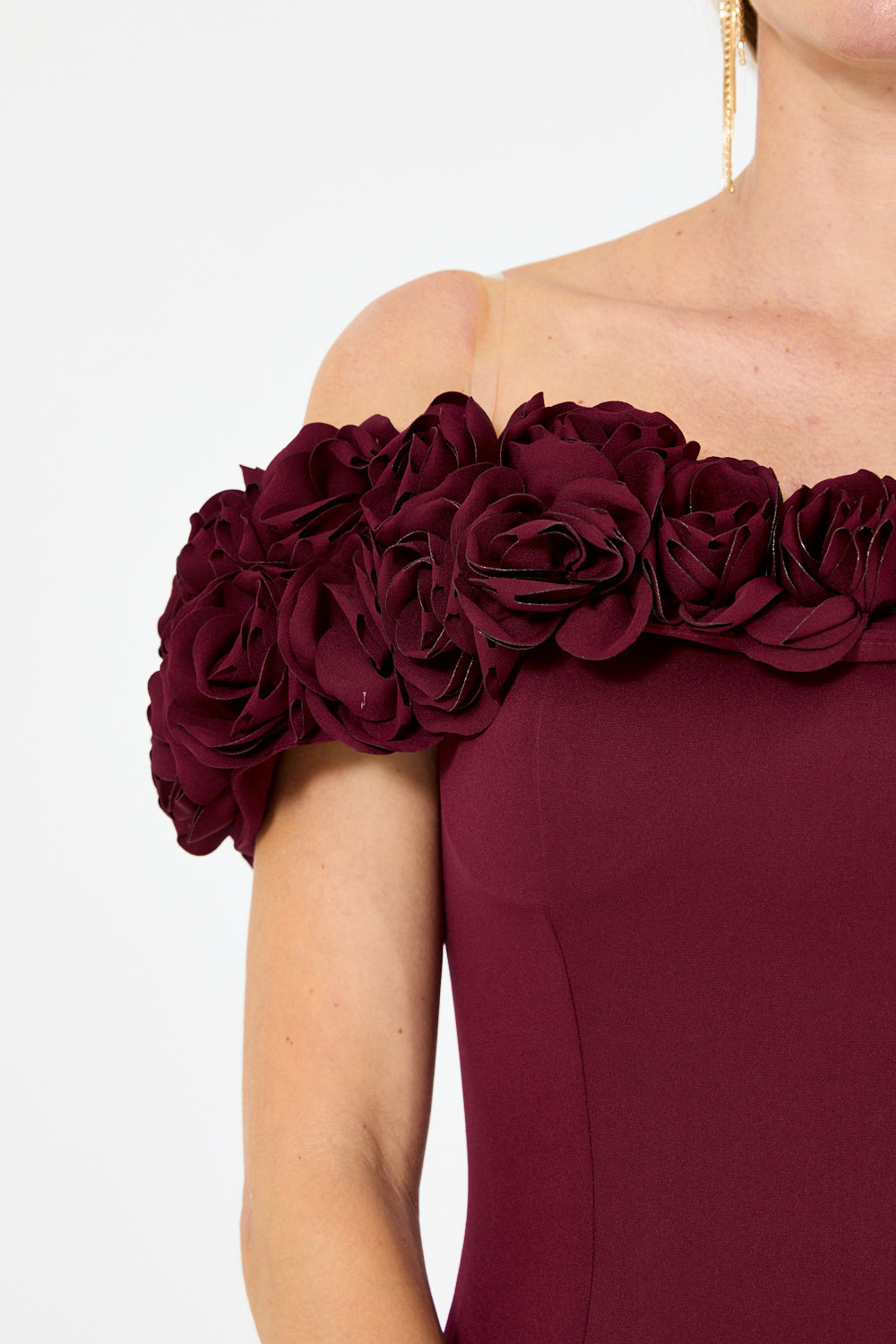 Off-Shoulder Rosette Detail Mermaid Gown
