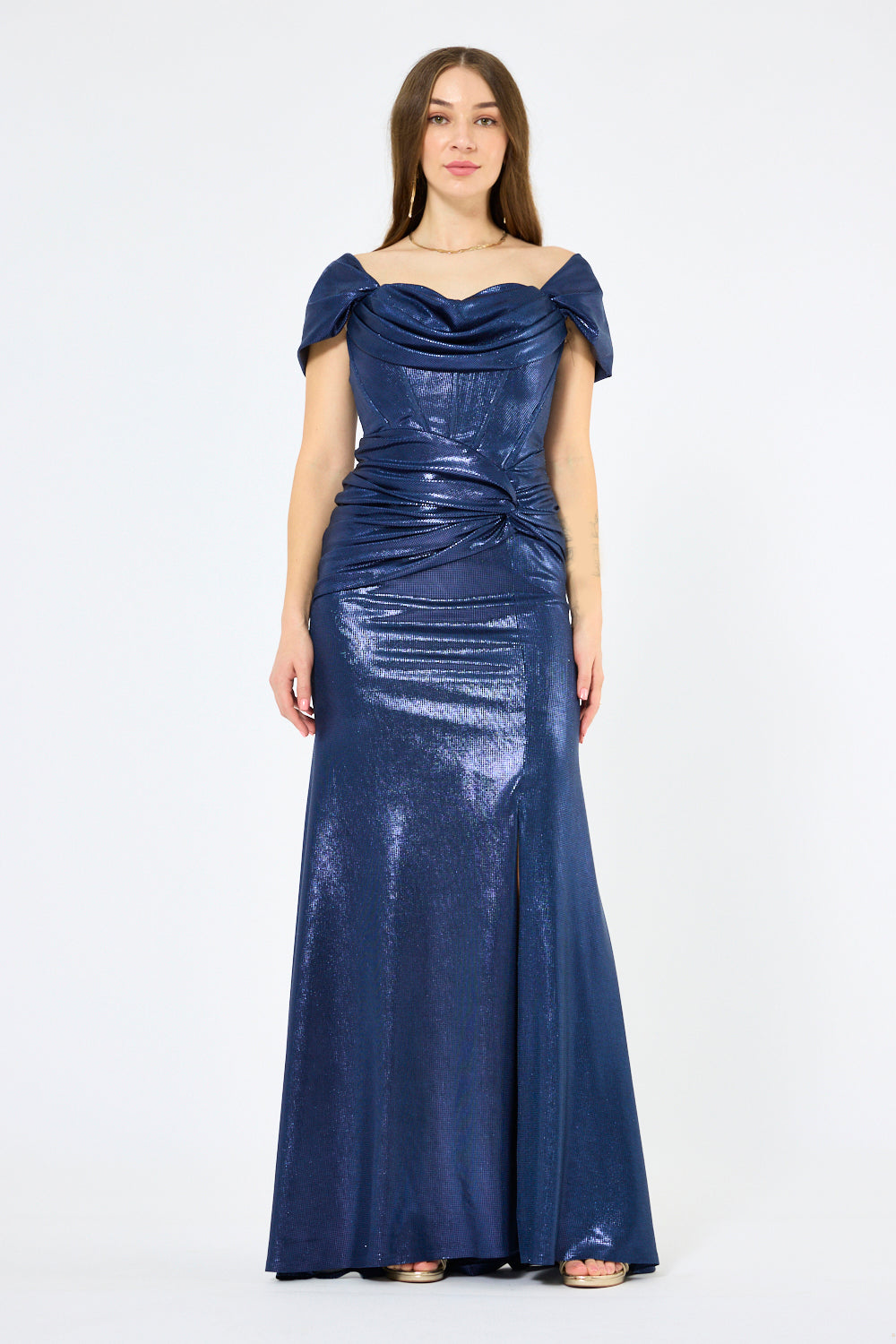 Metallic Twist-Drape Corset Gown