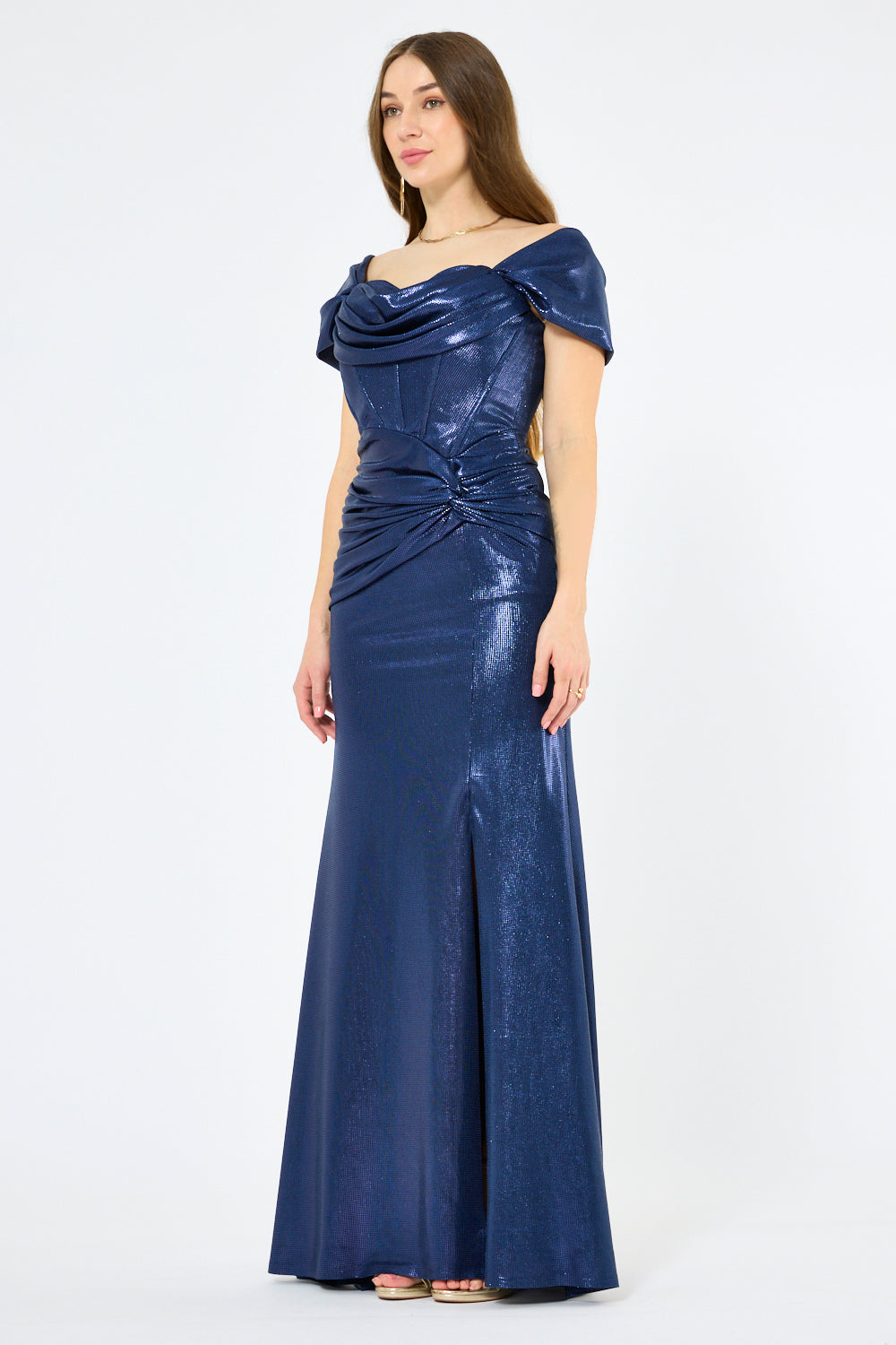 Metallic Twist-Drape Corset Gown