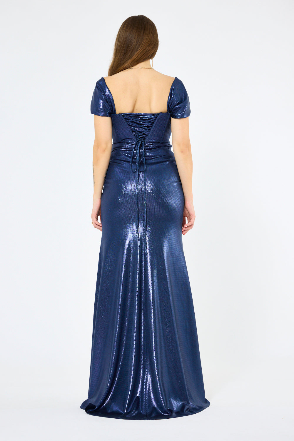 Metallic Twist-Drape Corset Gown