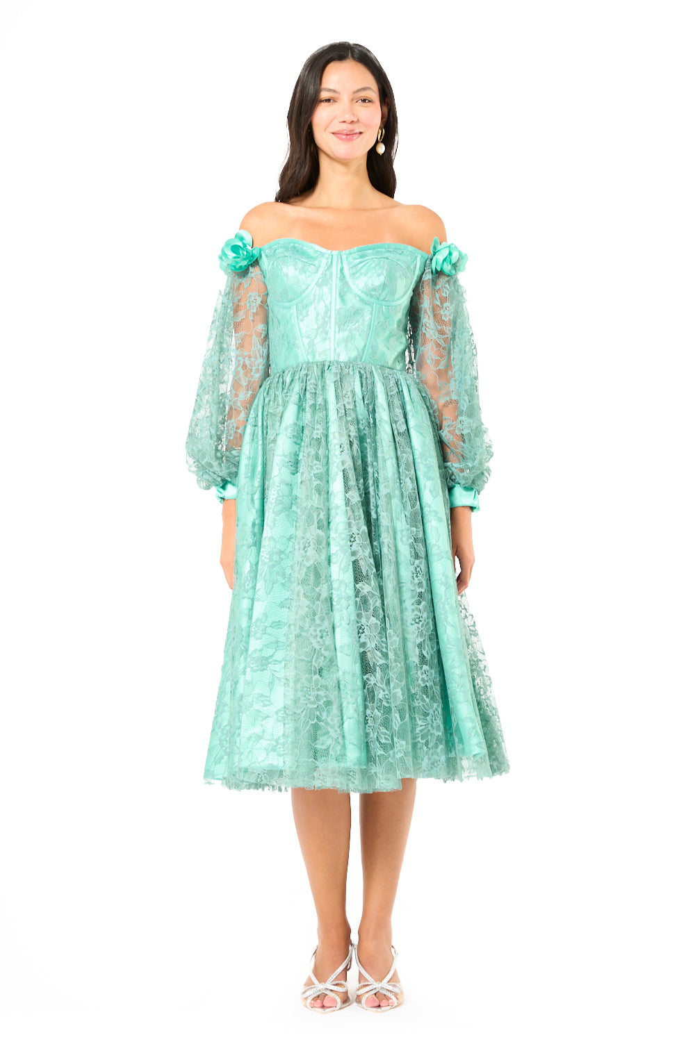 Floral Lace Corset Midi Dress