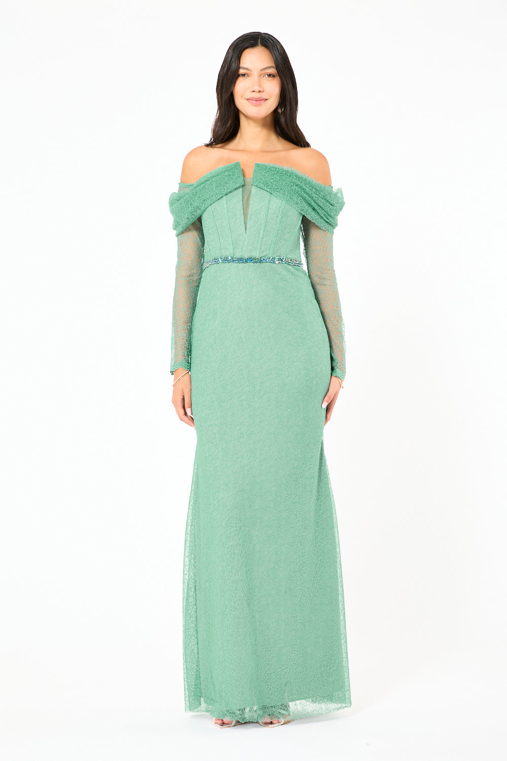 Off-Shoulder Lace Corset Gown