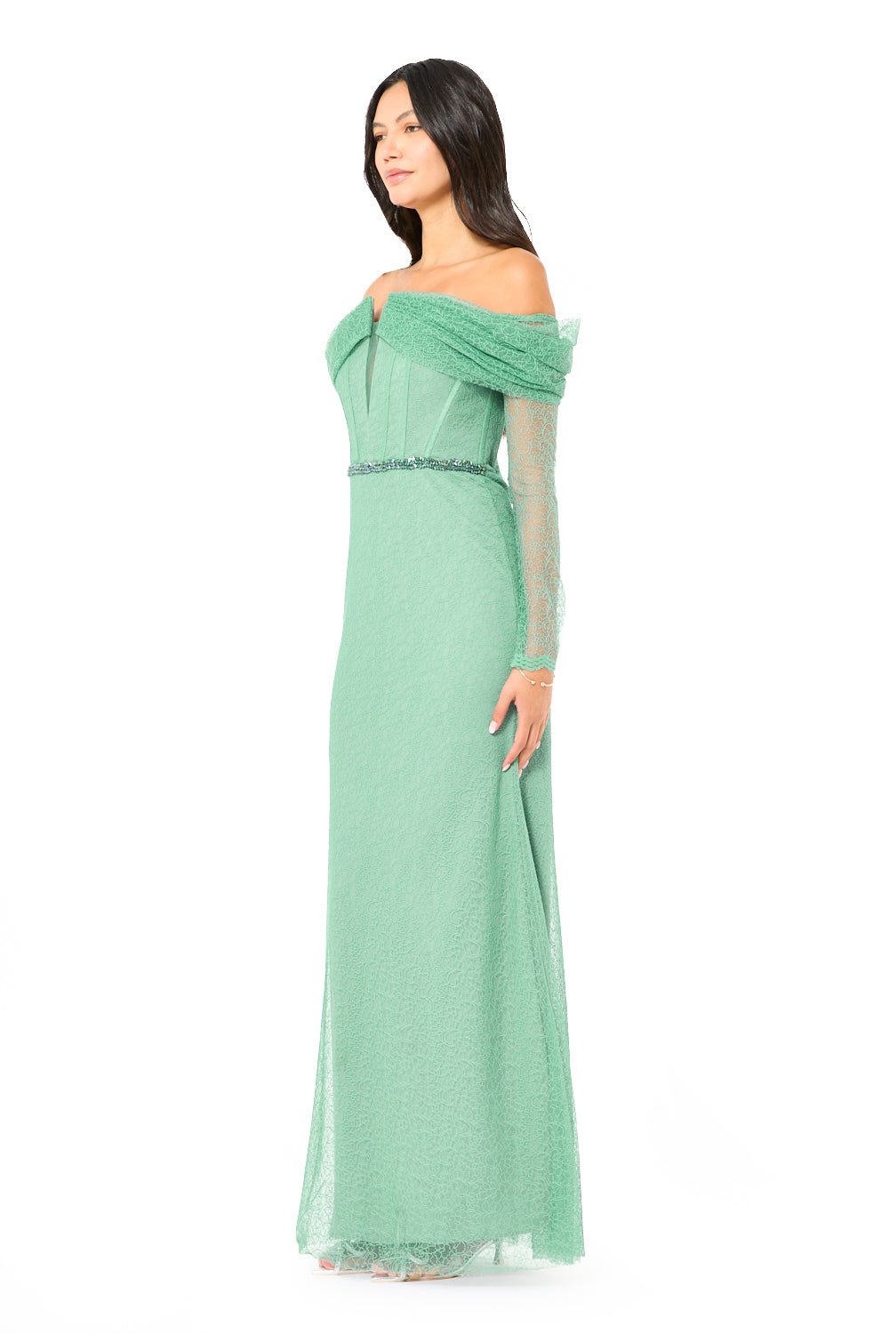 Off-Shoulder Lace Corset Gown