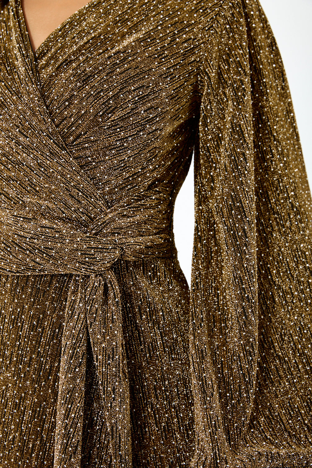 Shimmer Wrap Tie-Waist Evening Gown