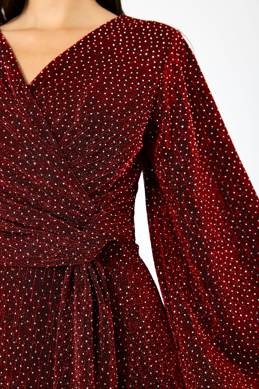 Shimmer Wrap Tie-Waist Evening Gown