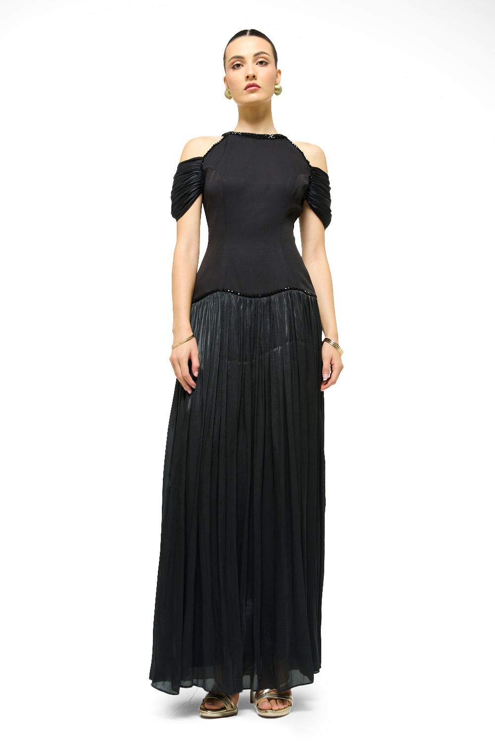 Crystal Halo Pleated Gown
