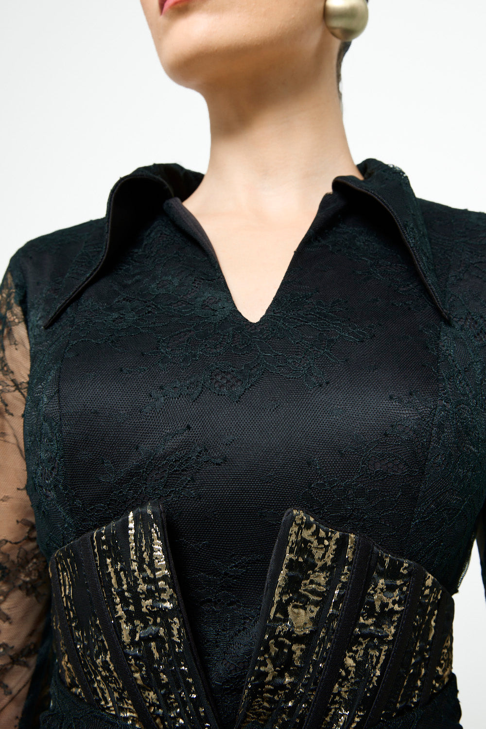 Midnight Brocade Corset Midi Dress