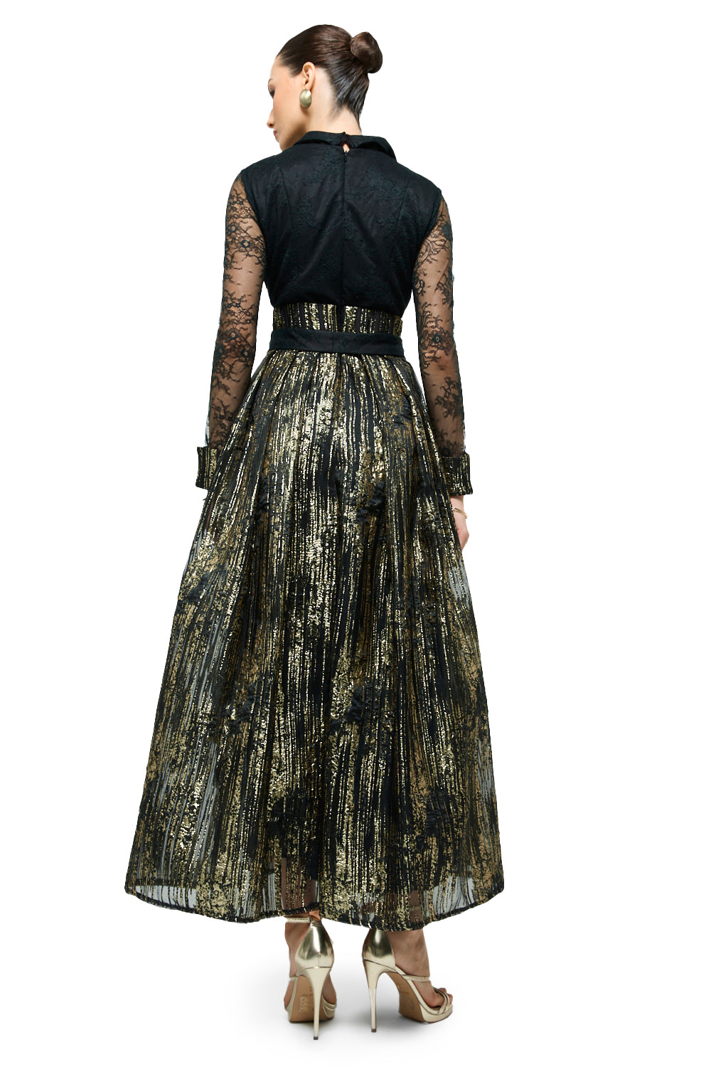 Midnight Brocade Corset Midi Dress