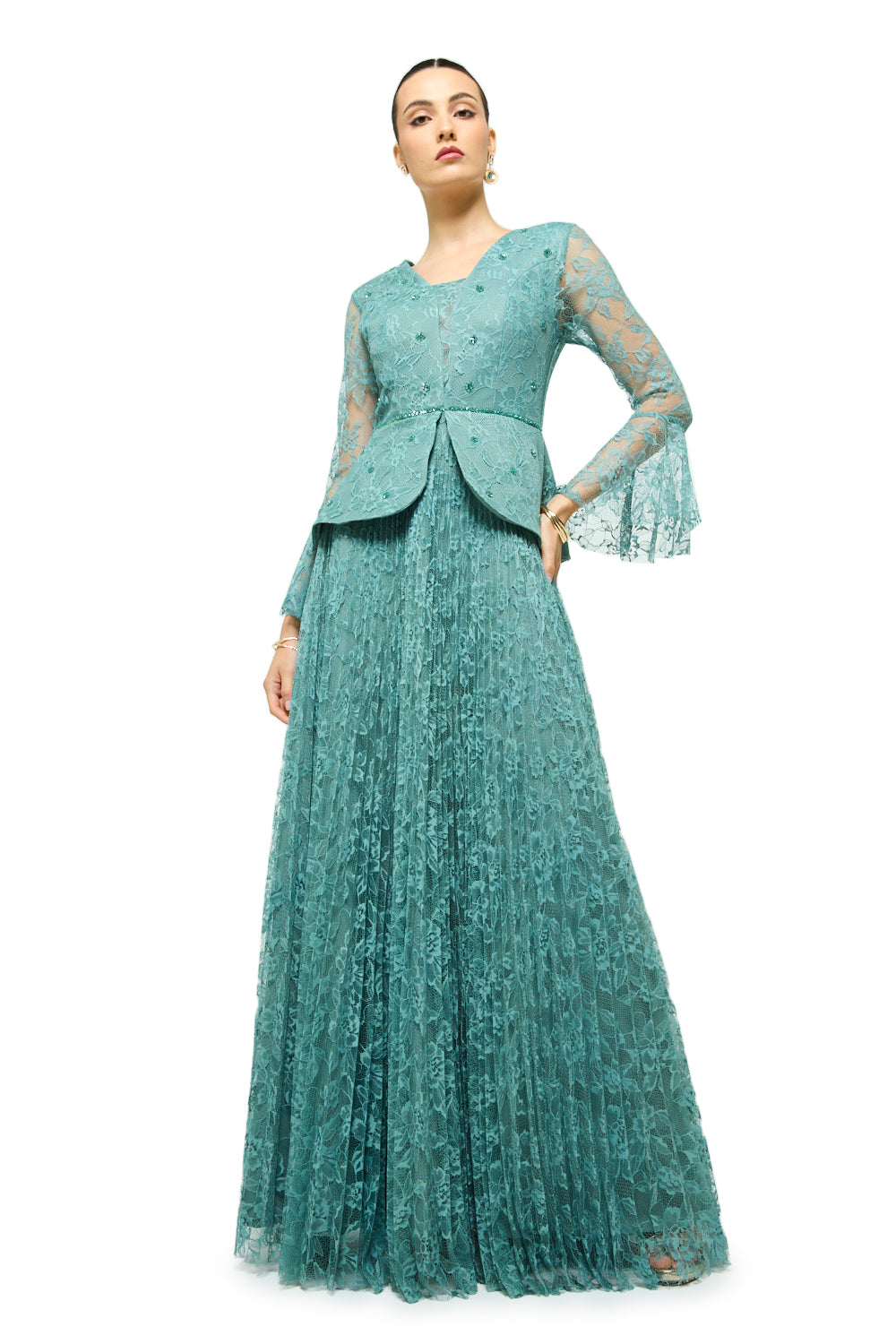 Lace Petal Peplum Maxi Dress