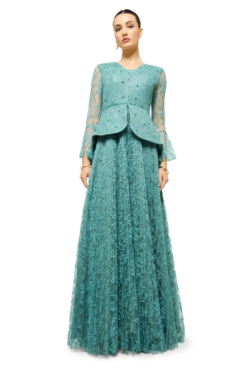 Lace Petal Peplum Maxi Dress