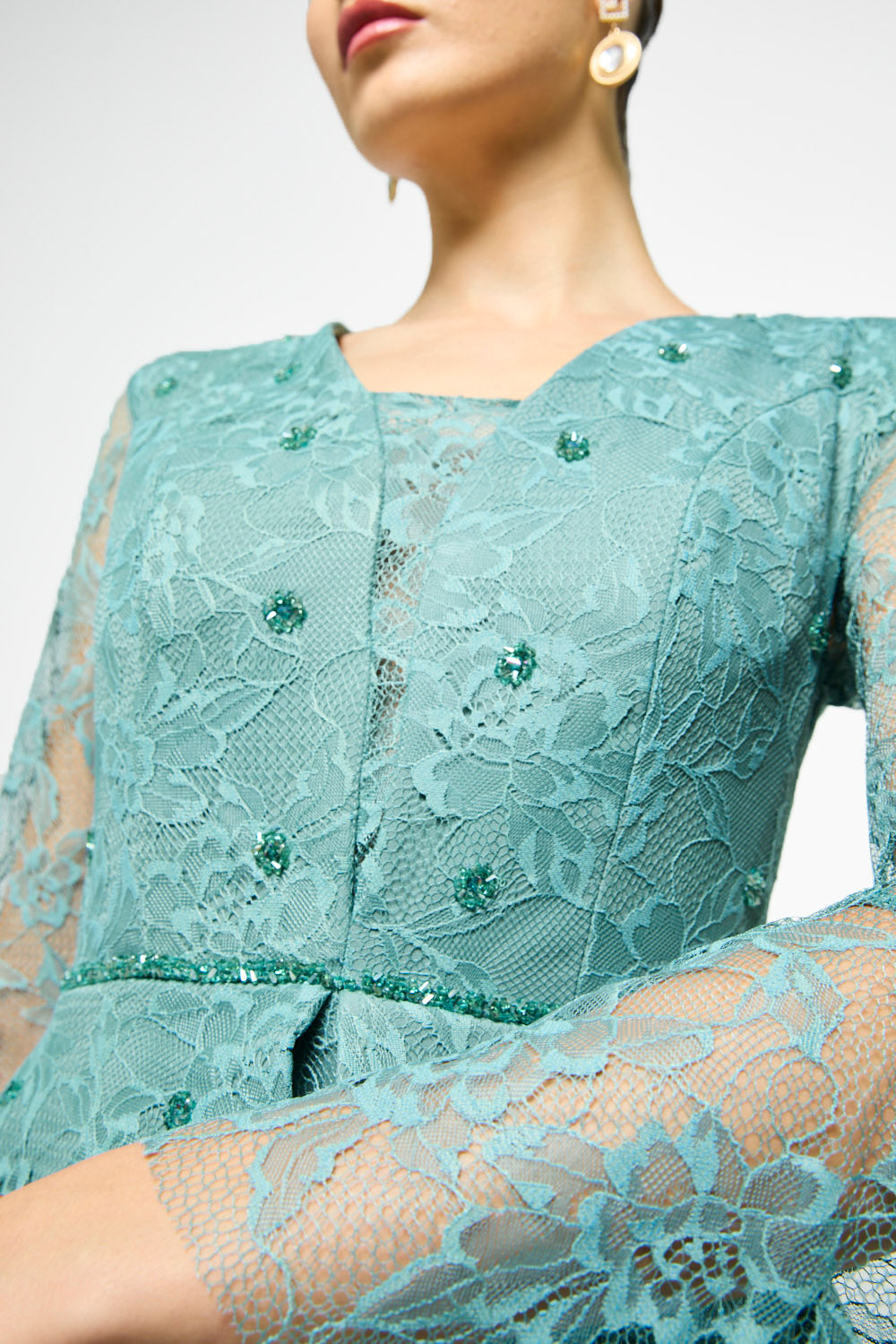 Lace Petal Peplum Maxi Dress