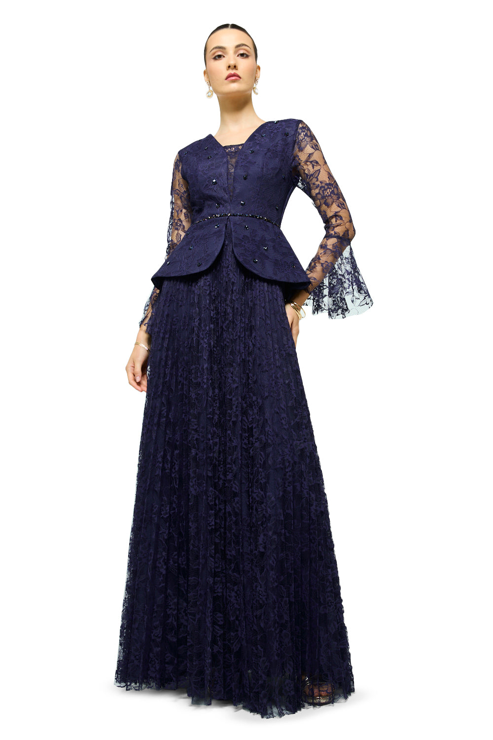 Lace Petal Peplum Maxi Dress