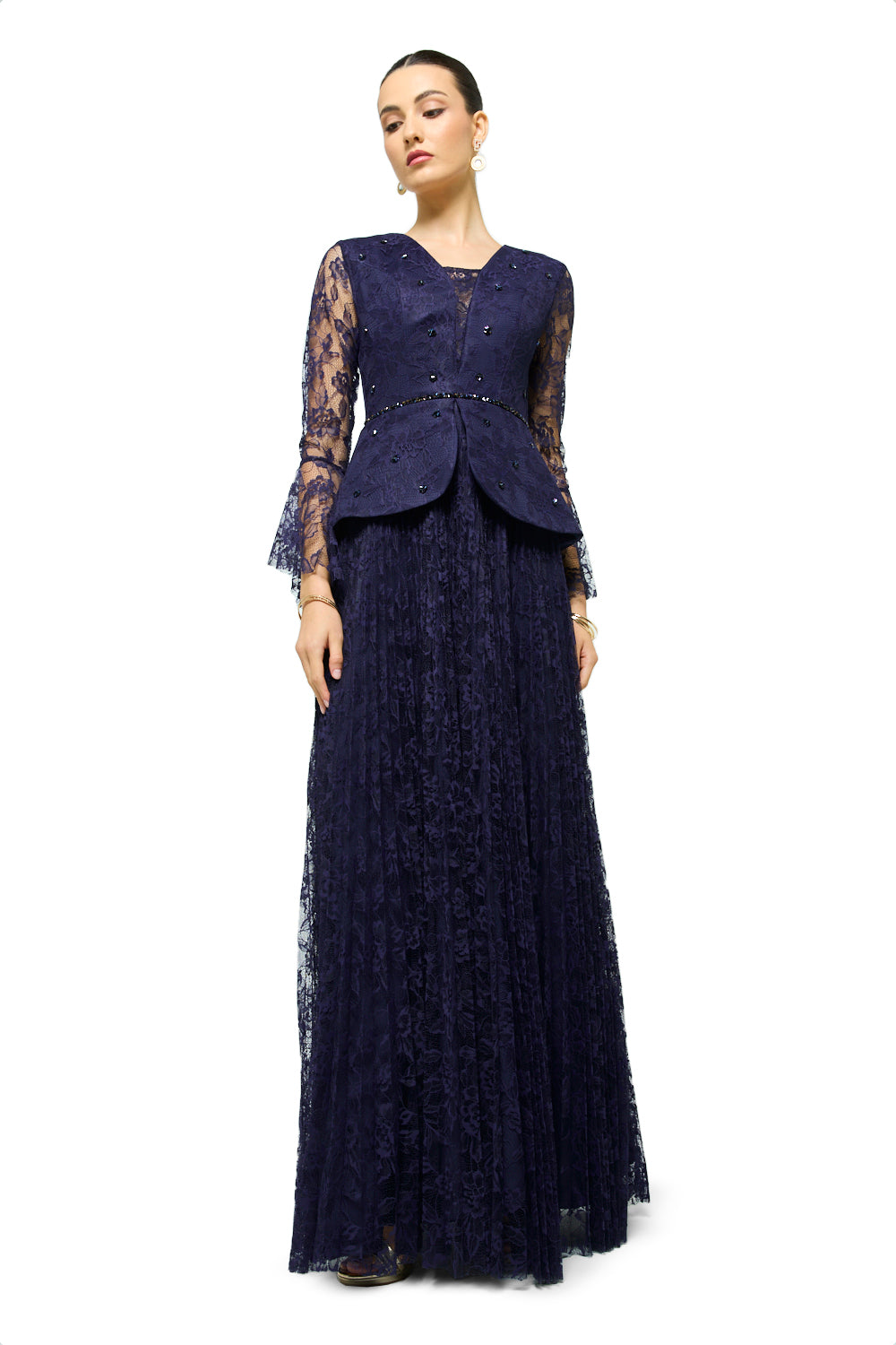 Lace Petal Peplum Maxi Dress