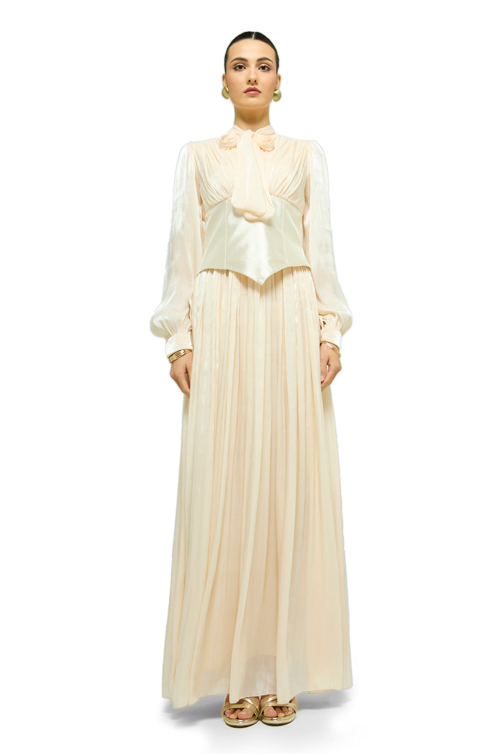Whispered Bow Pleated Maxi Dress