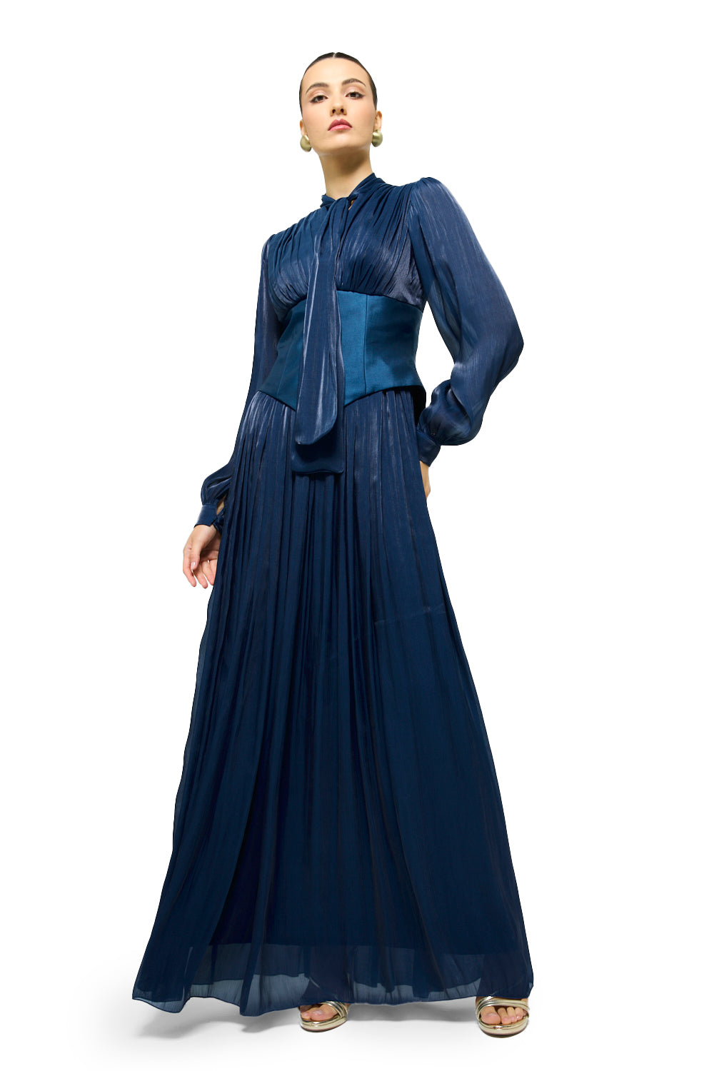Whispered Bow Pleated Maxi Dress