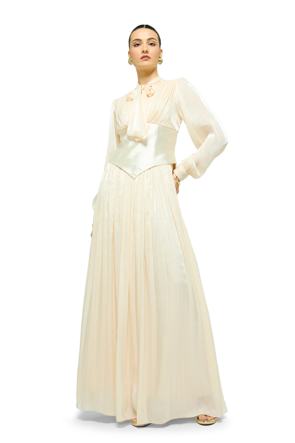Whispered Bow Pleated Maxi Dress