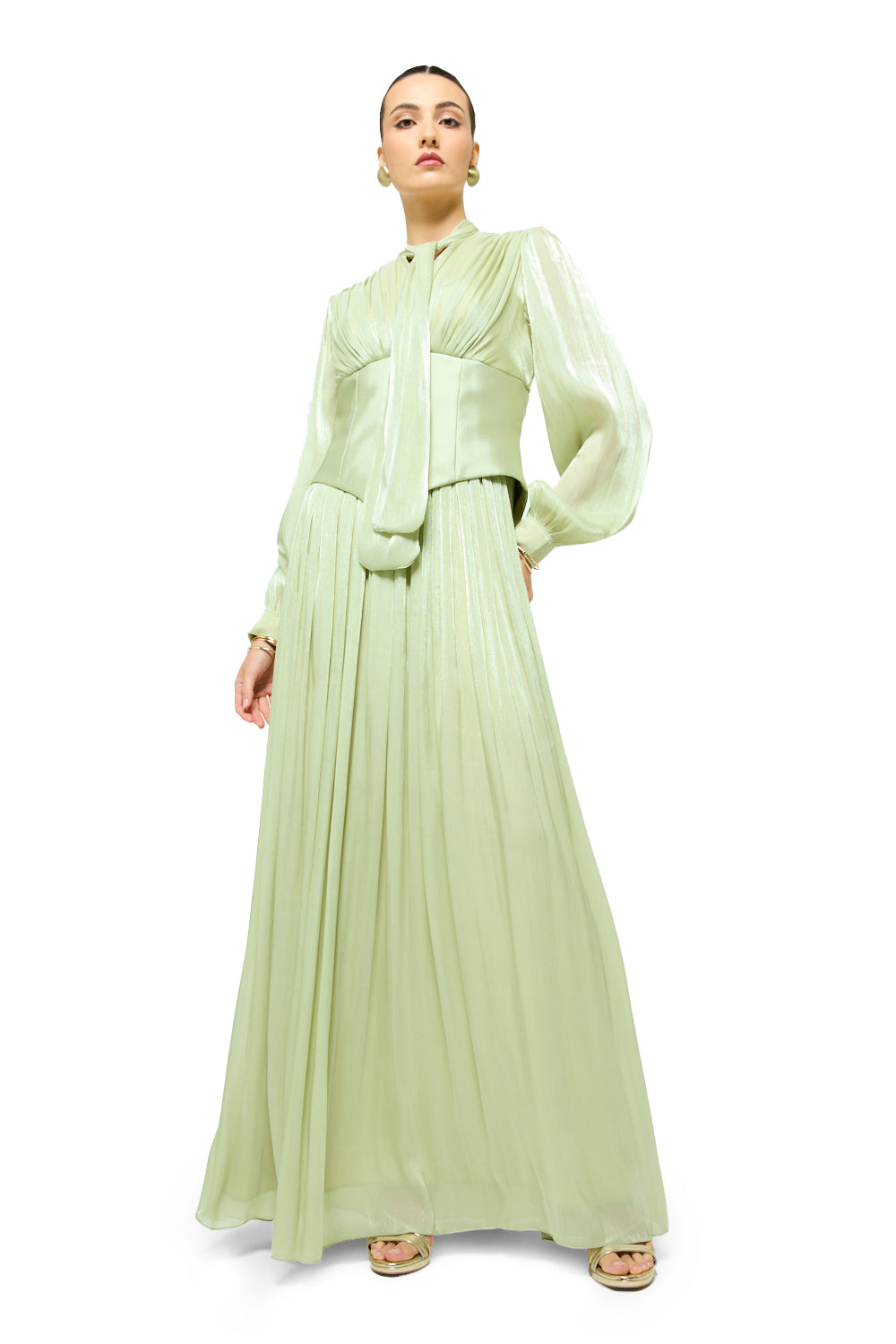 Whispered Bow Pleated Maxi Dress