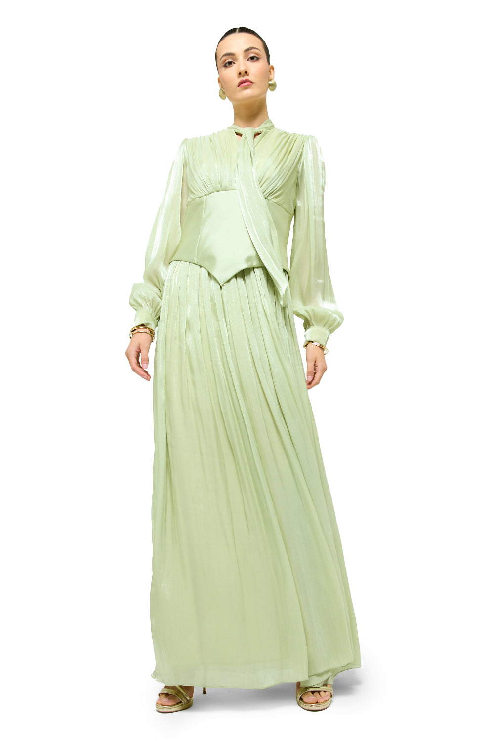 Whispered Bow Pleated Maxi Dress