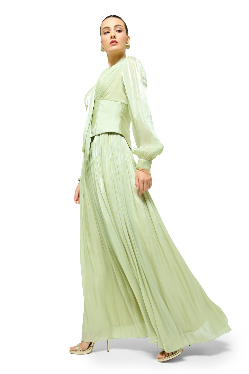 Whispered Bow Pleated Maxi Dress