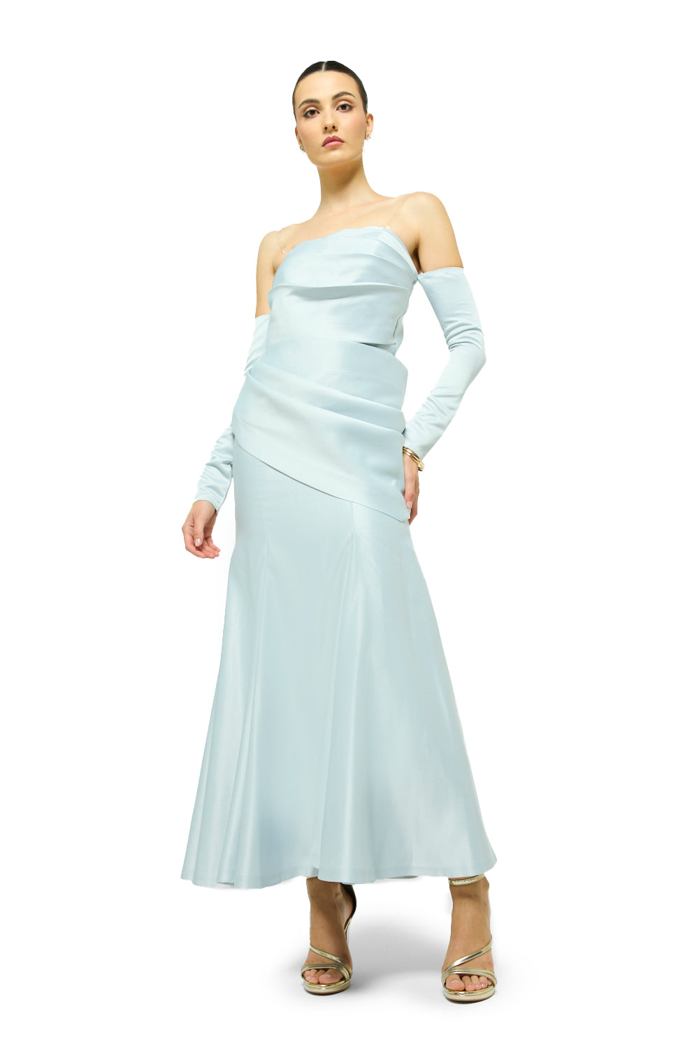 Sculpted Satin Drape Maxi Dress