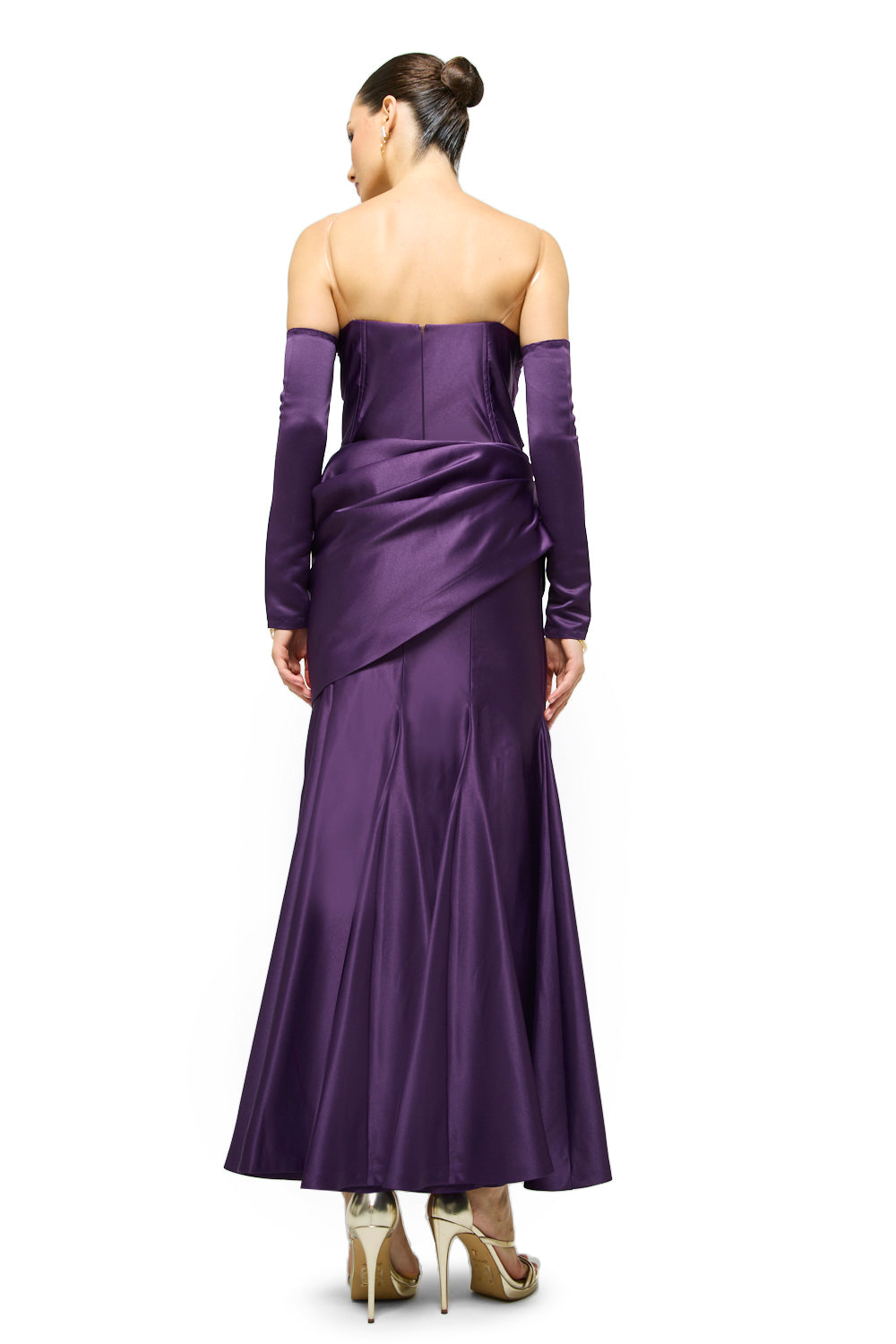 Sculpted Satin Drape Maxi Dress