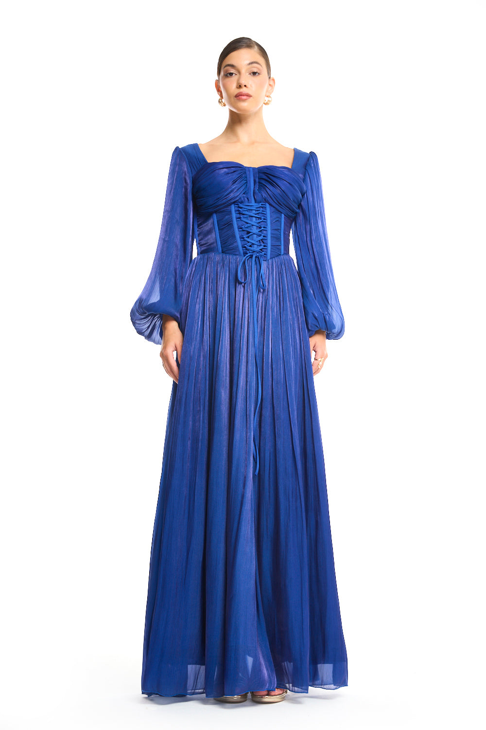 Ethereal Lace-Up Corsetry Maxi Gown