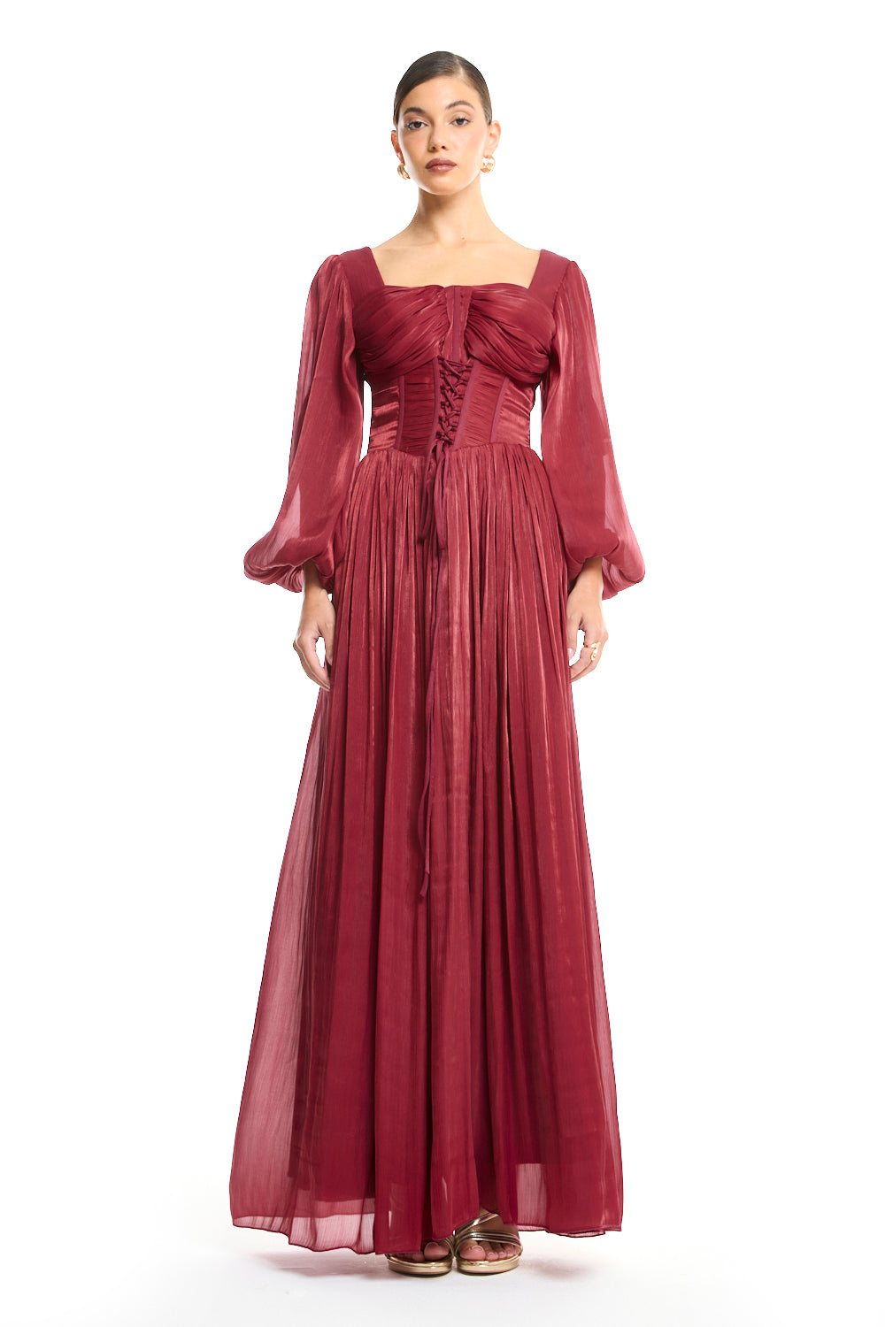 Ethereal Lace-Up Corsetry Maxi Gown