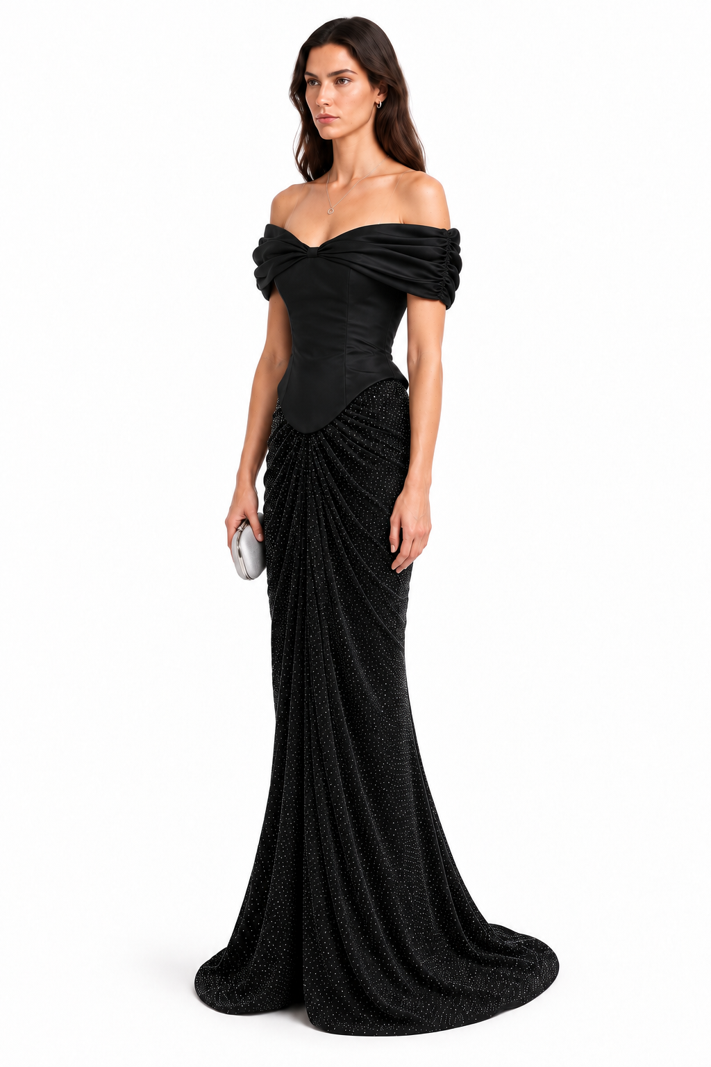 "Dana" Bow Off Shoulder Gown