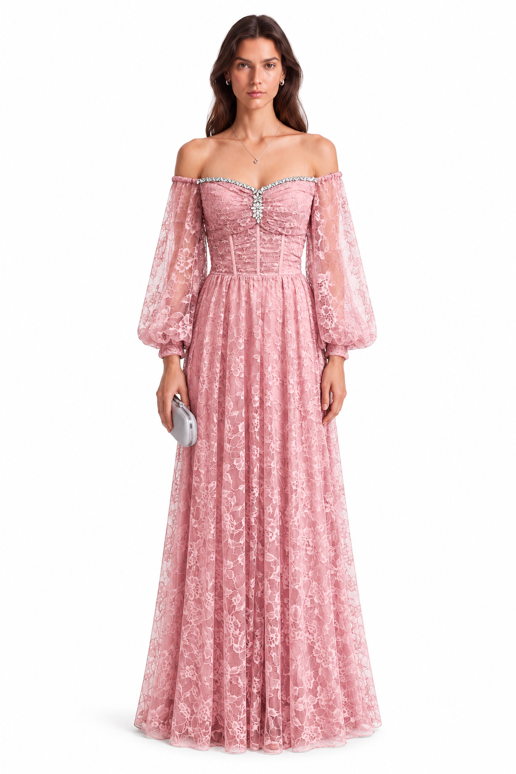 "Elara" Lace Puff Sleeve Gown