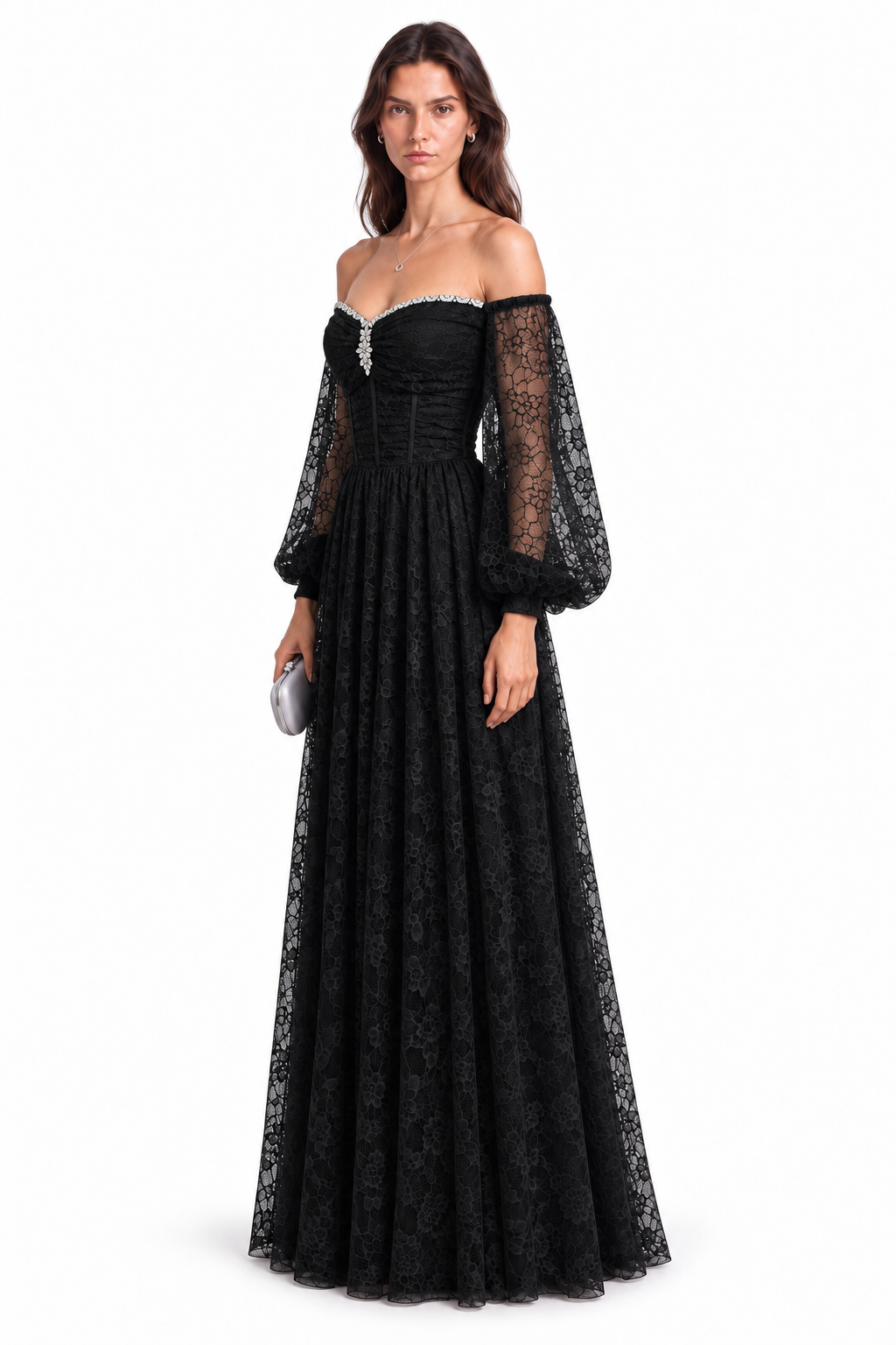 "Elara" Lace Puff Sleeve Gown