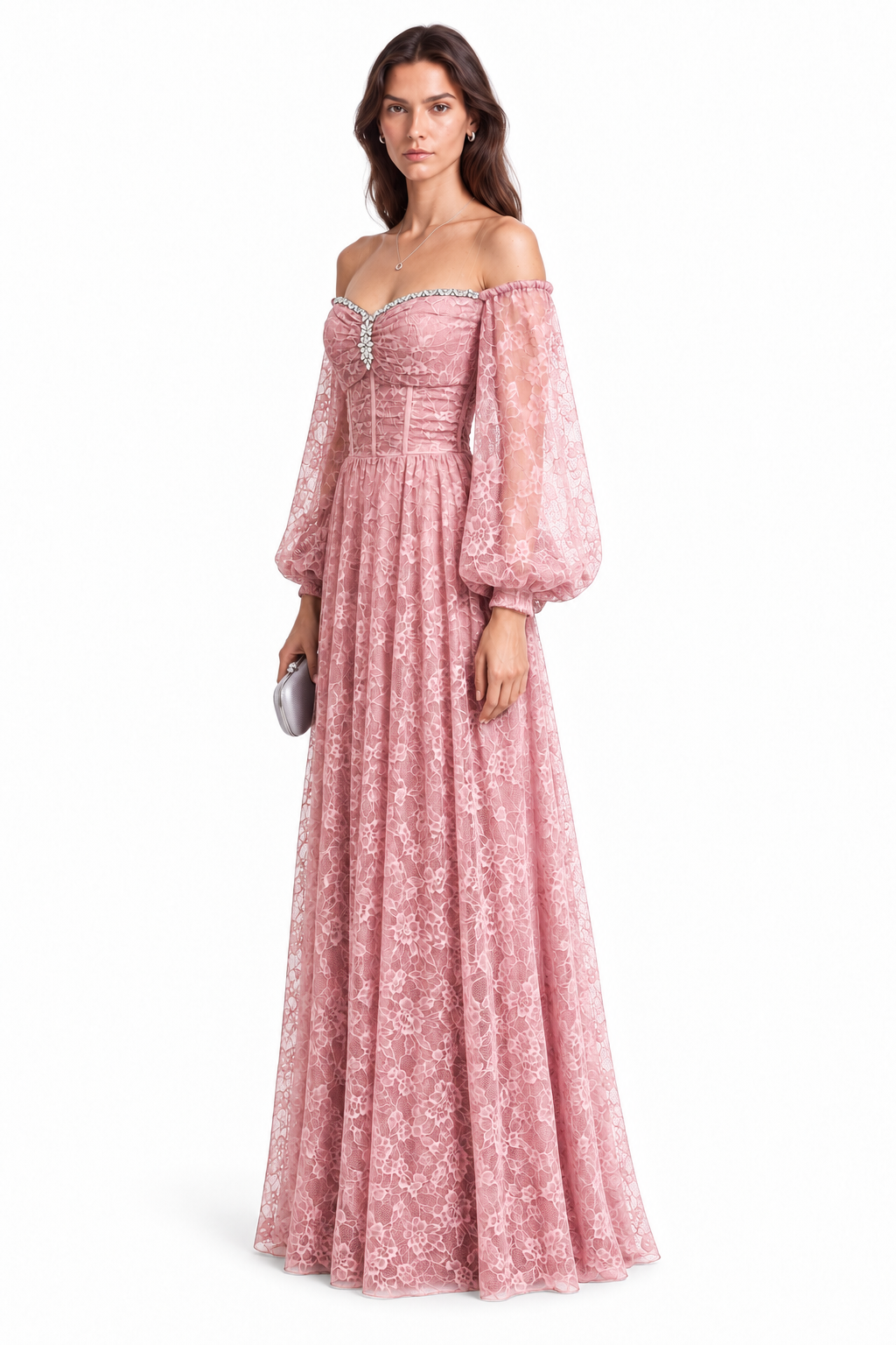 "Elara" Lace Puff Sleeve Gown