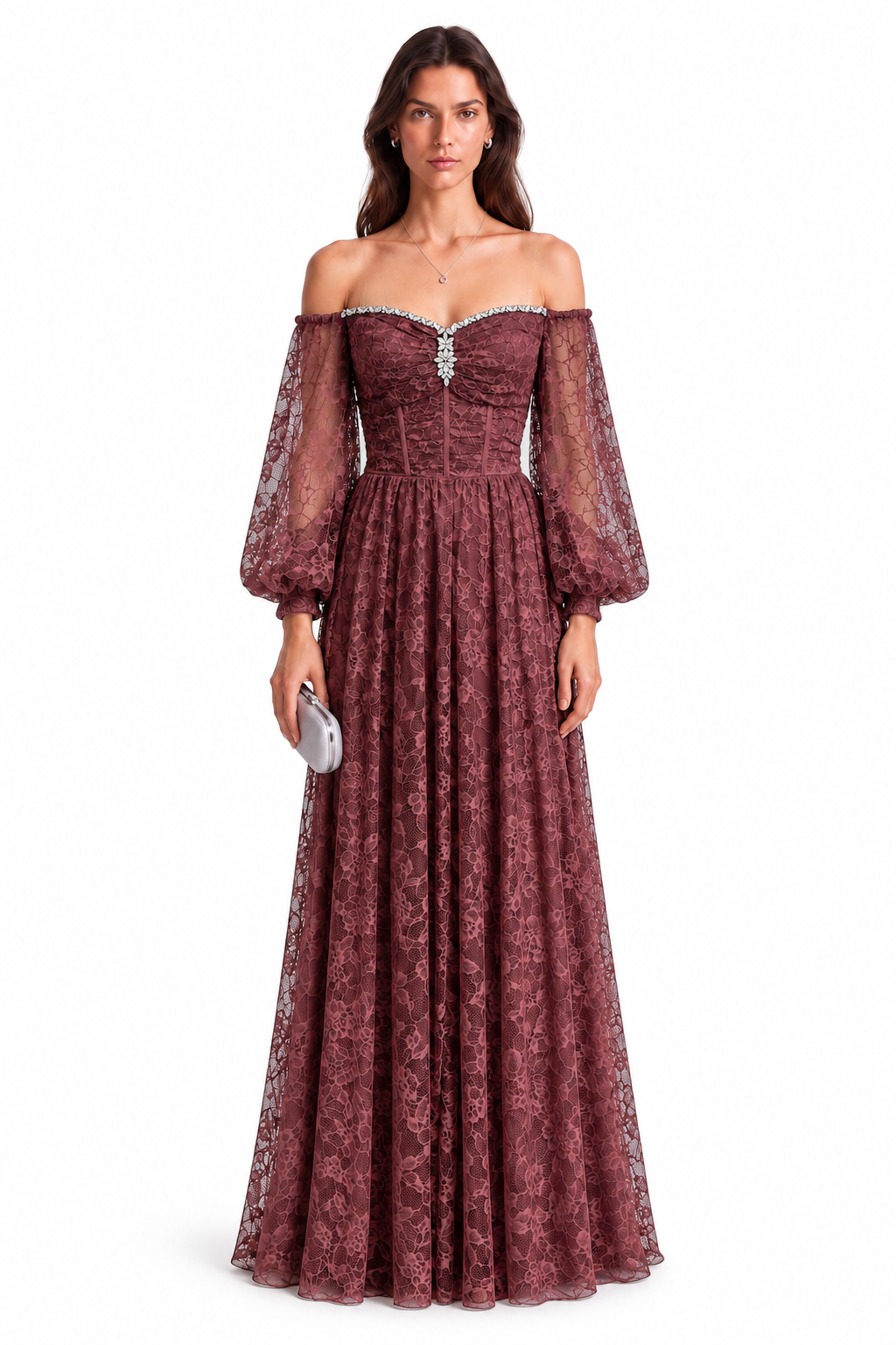 "Elara" Lace Puff Sleeve Gown