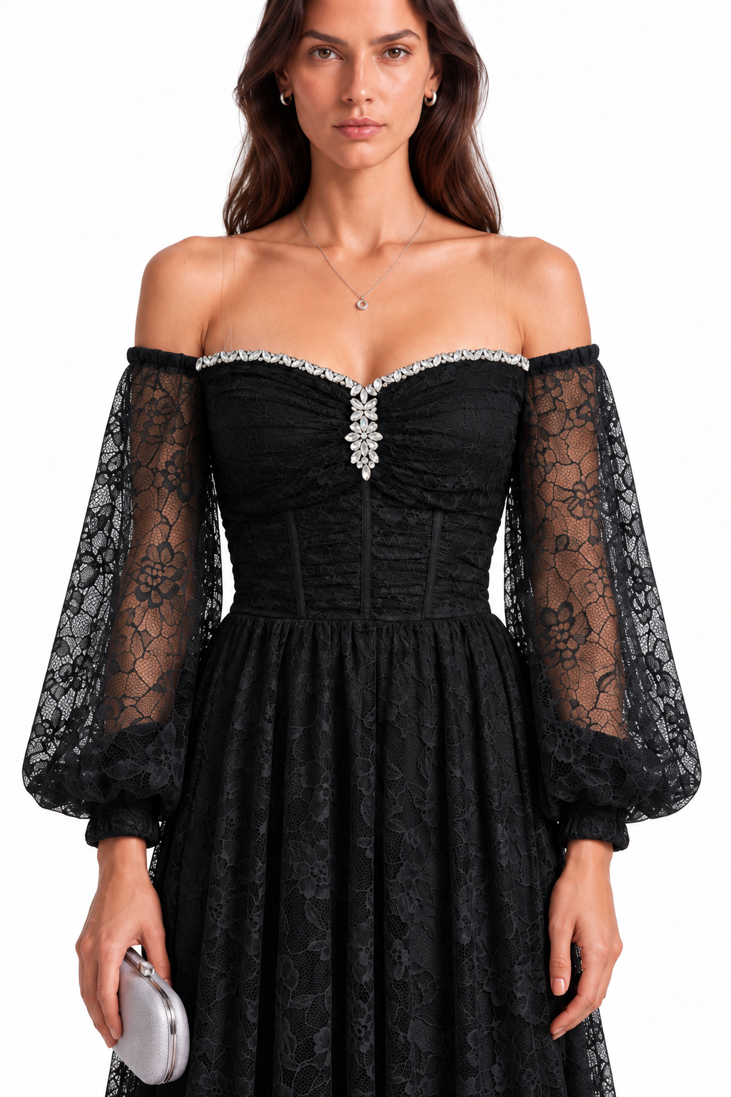 "Elara" Lace Puff Sleeve Gown