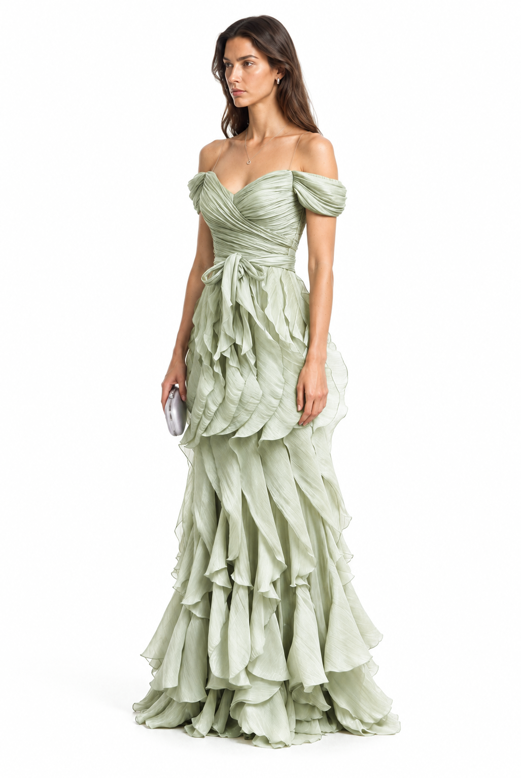 "Salma" Ruffle Off Shoulder Gown