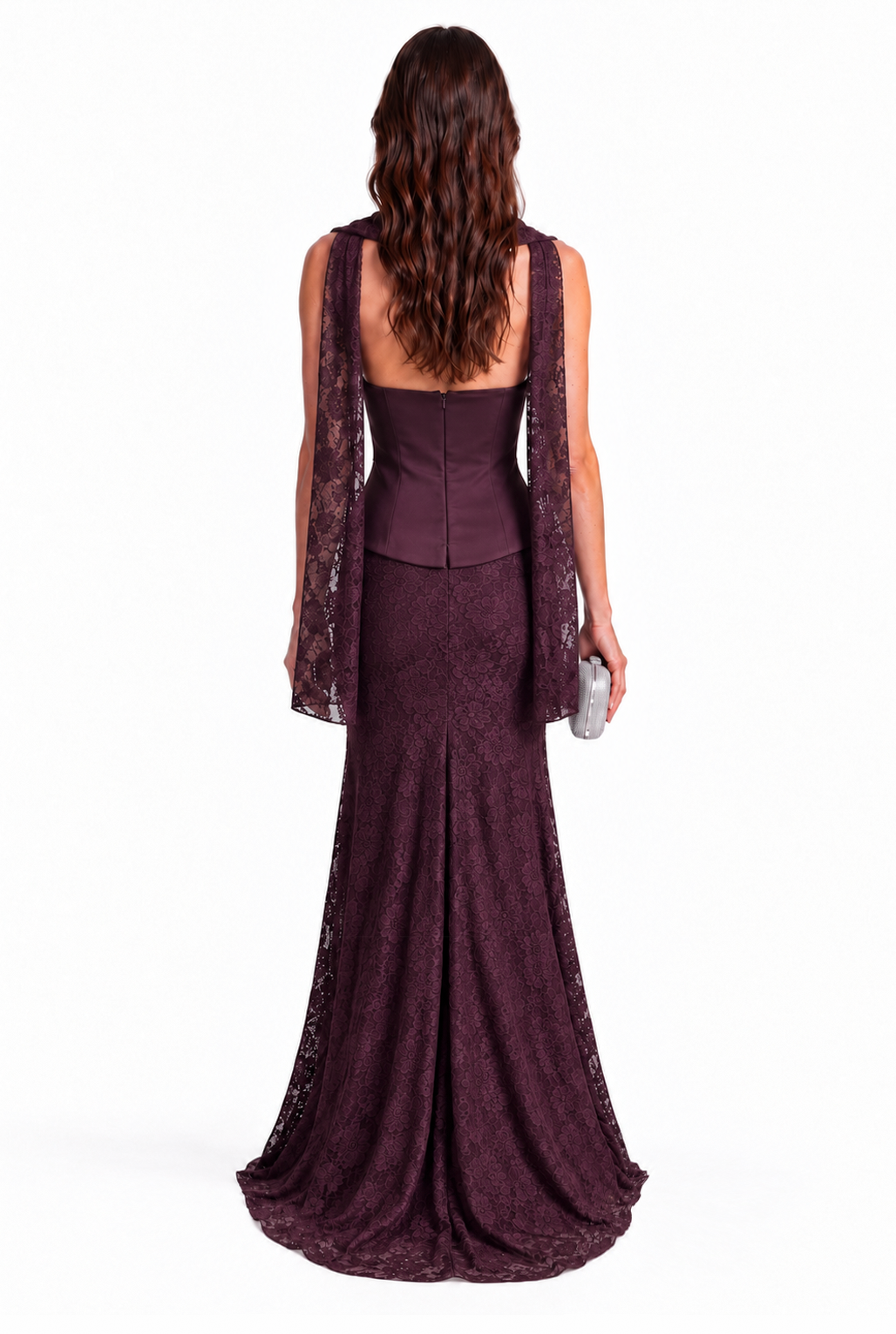 "Elara" Crystal Trim Lace Gown