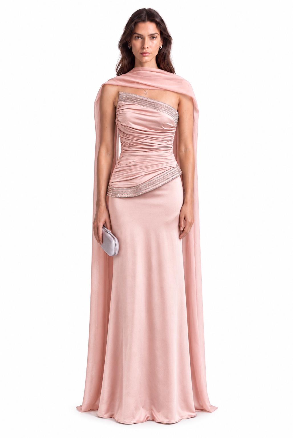 "Maya" Strapless Gown with Scarf