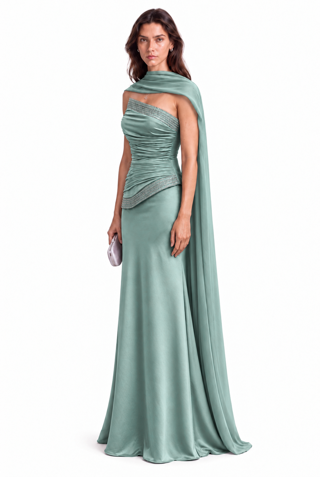 "Maya" Strapless Gown with Scarf
