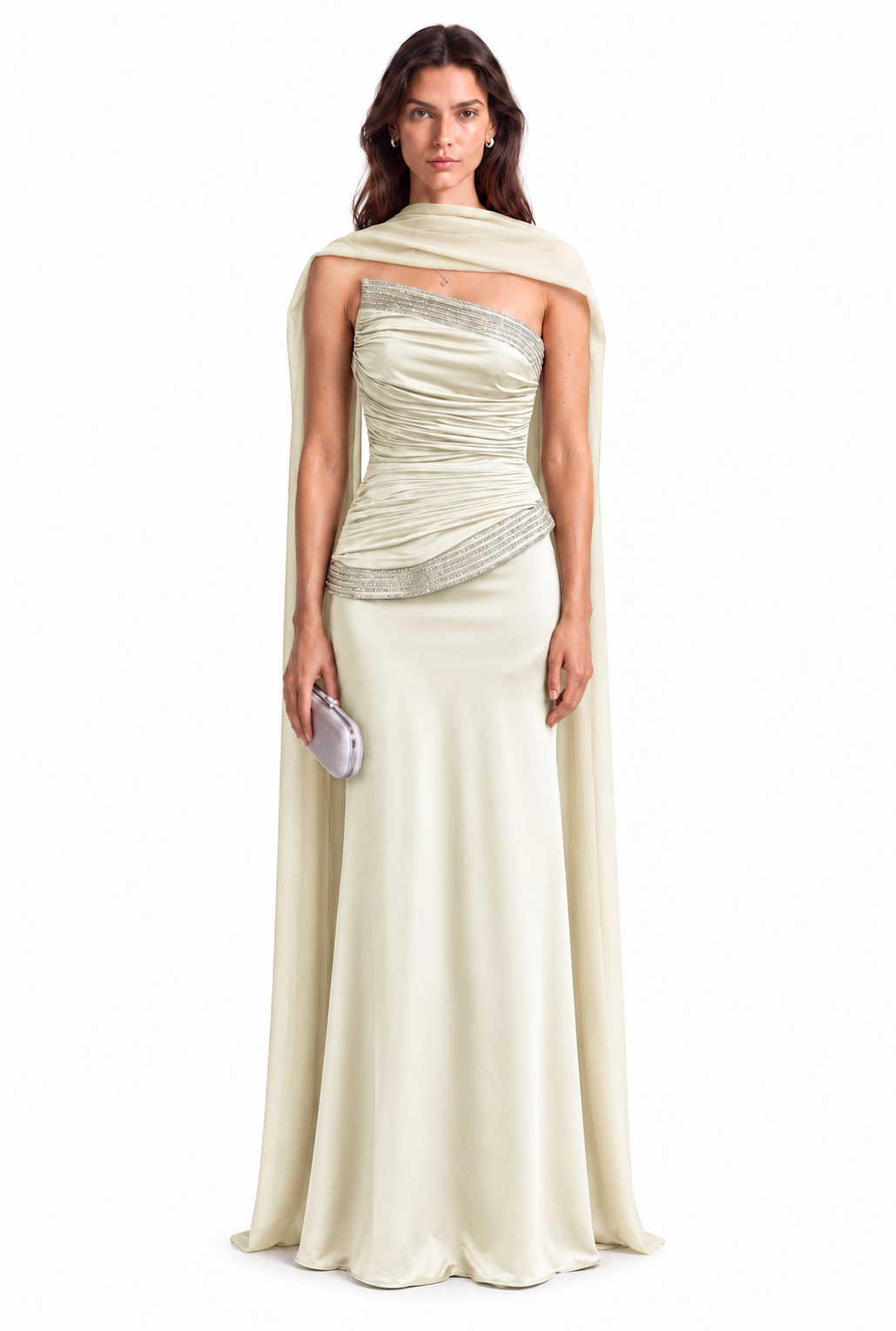 "Maya" Strapless Gown with Scarf