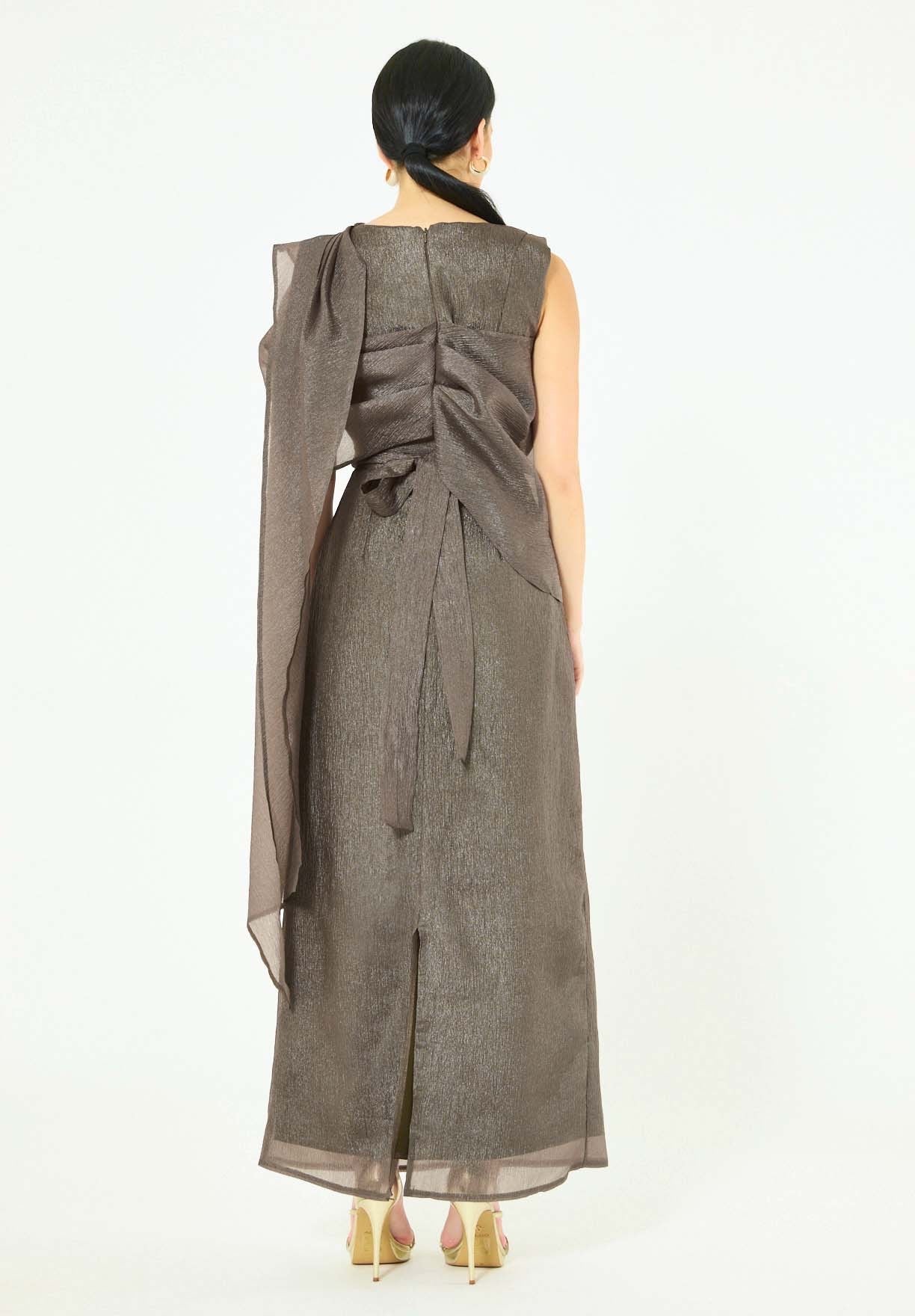 Embellished Drape Overlay Gown