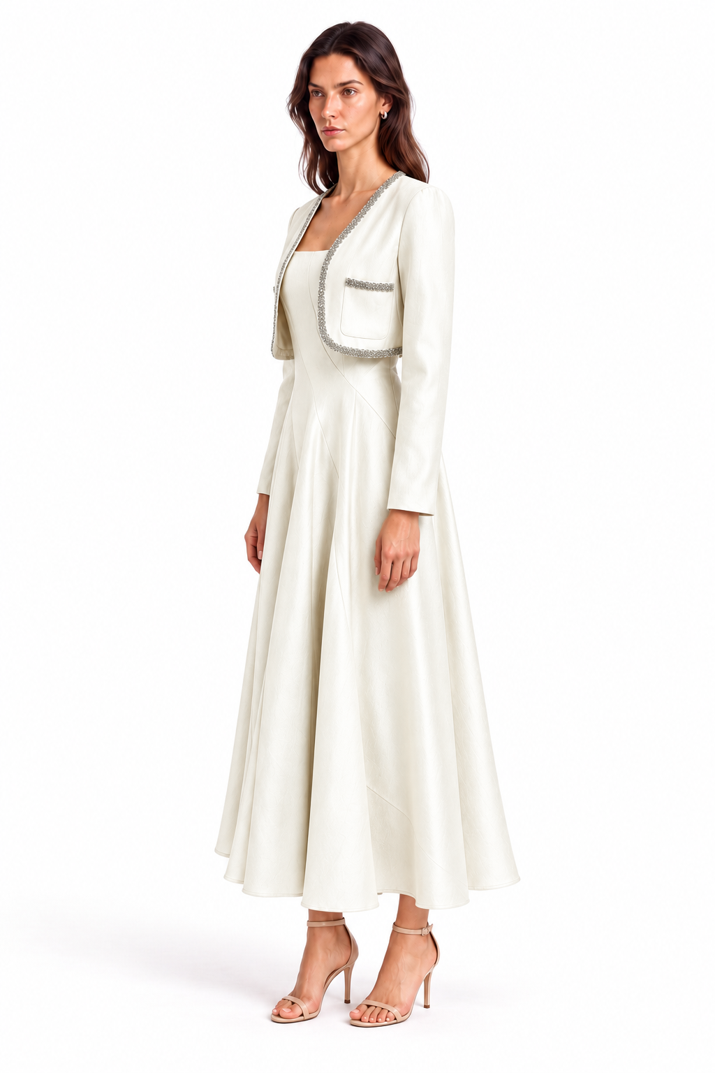"Liana" Embellished Jacket Midi Dress